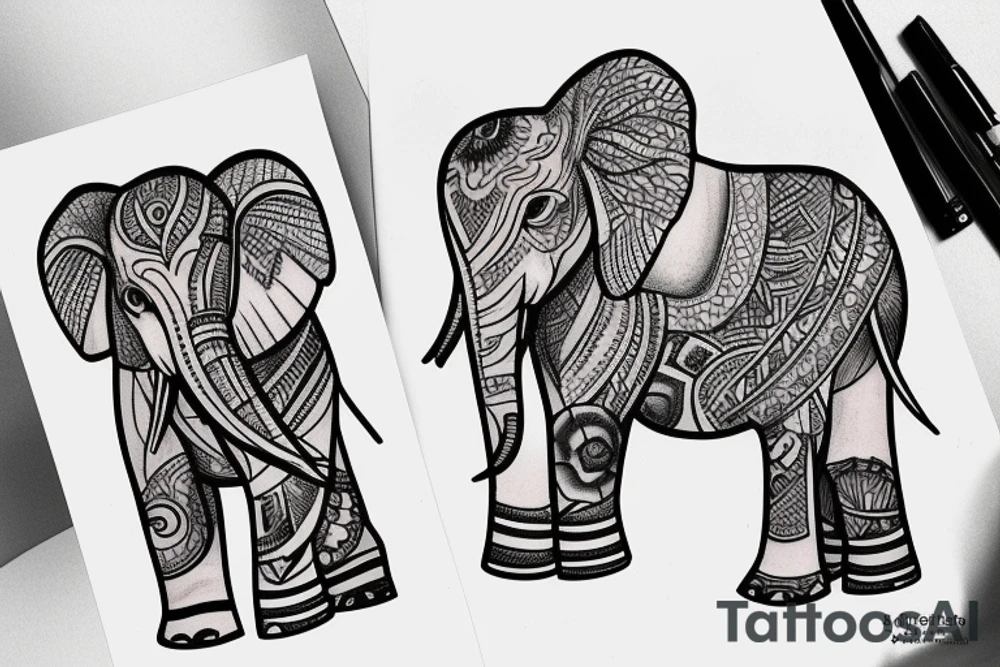 2 matching elephants tattoo idea