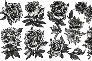 black peony сomposition  
 for the whole arm
thin lines tattoo idea
