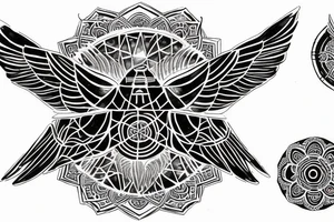 Mandala, ship with wings, time, all-seeing eye, hexagon scarab tattoo idea