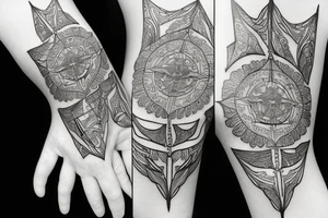 Mandala, ship with wings, time, all-seeing eye, hexagon scarab tattoo idea