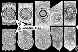 Mandala, ship with wings, time, all-seeing eye, hexagon scarab tattoo idea