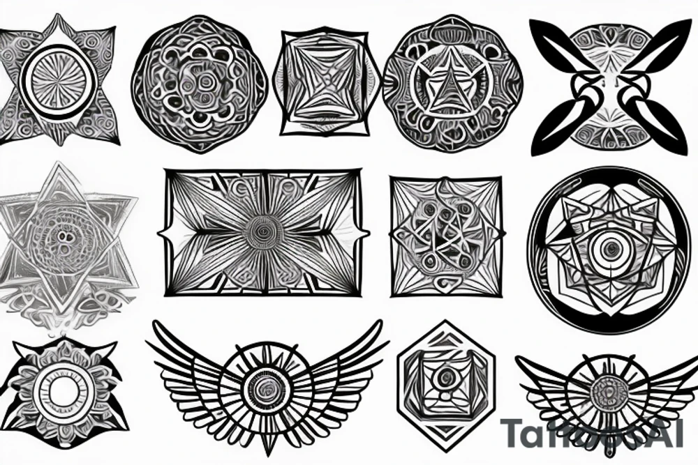 Mandala, ship with wings, time, all-seeing eye, hexagon scarab tattoo idea