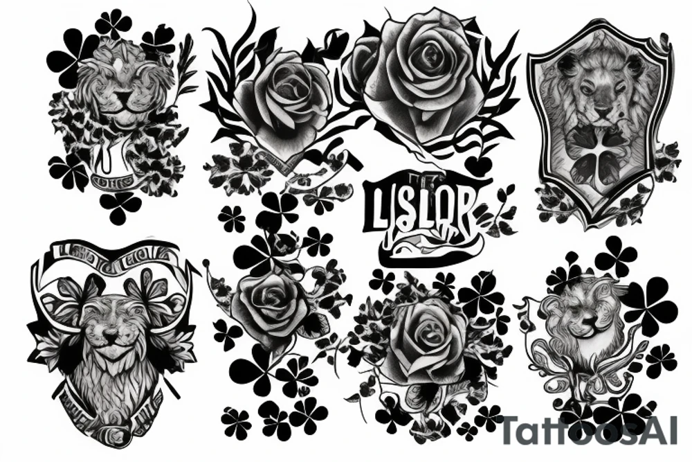 Three lions and a four leaf clover tattoo idea