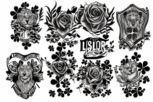 Three lions and a four leaf clover tattoo idea