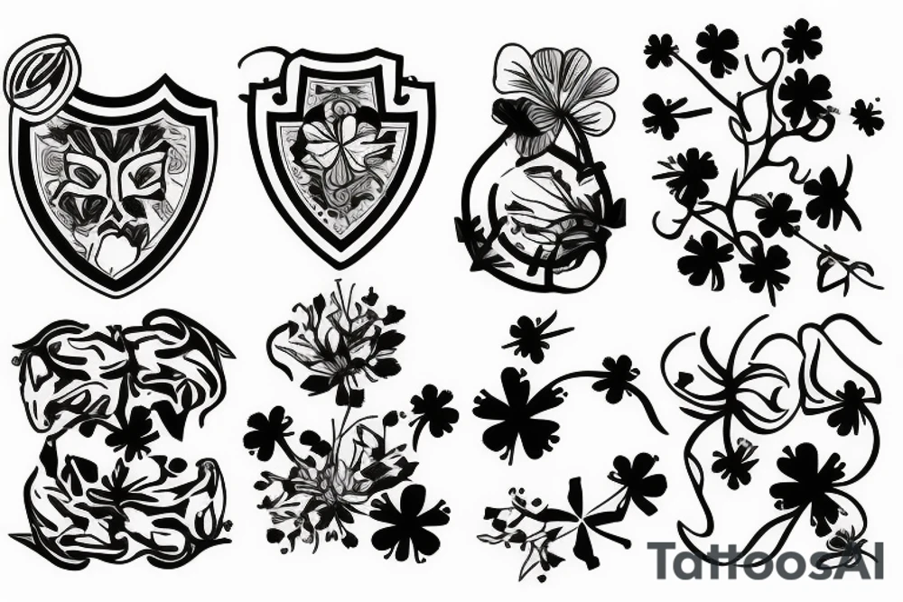 Three lions and a four leaf clover tattoo idea