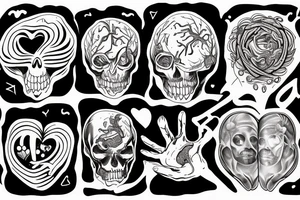 overthinking tattoo human hand holding a real heart at the bottom and demon hand pulls a brain with strings at the top tattoo idea