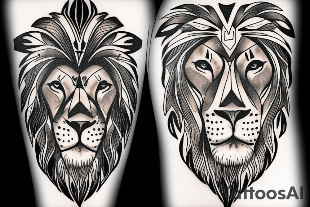 lion face together with native american face tattoo idea