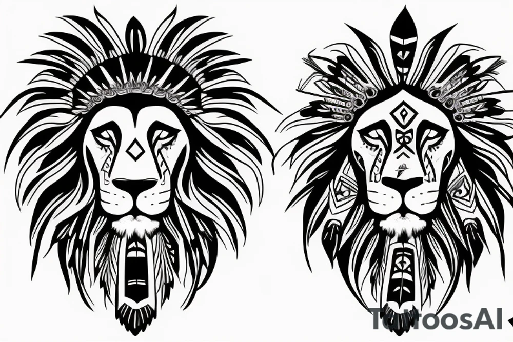 lion face together with native american face tattoo idea