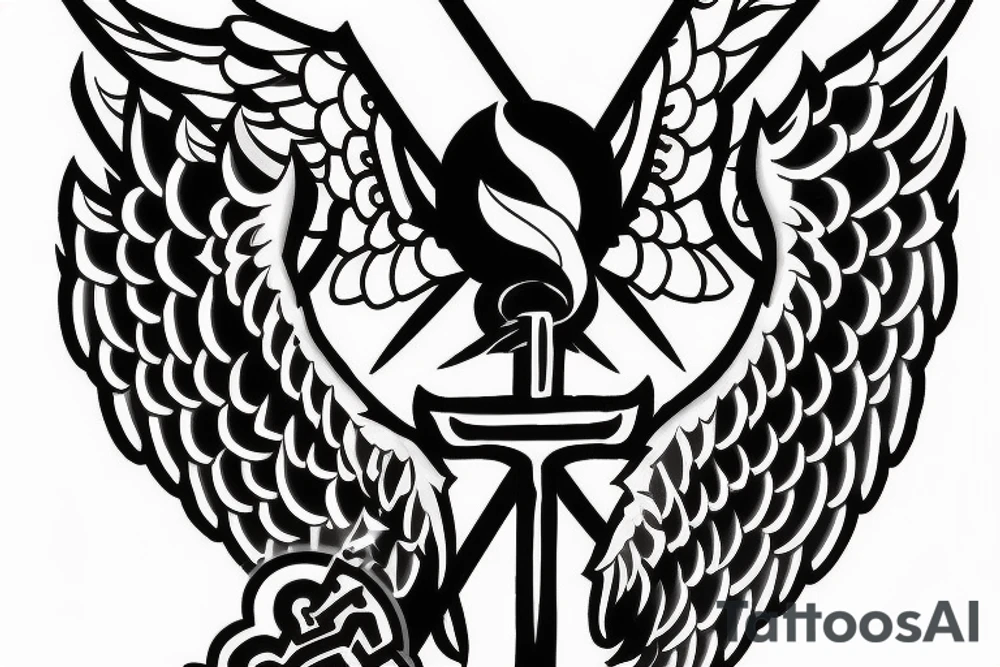 Black Sword with Angel wings and a Christian cross tattoo idea