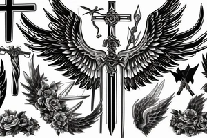 Black Sword with Angel wings and a Christian cross tattoo idea