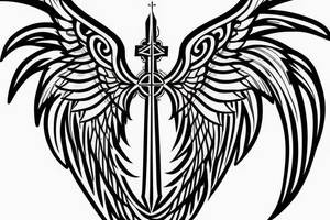 Black Sword with Angel wings and a Christian cross tattoo idea