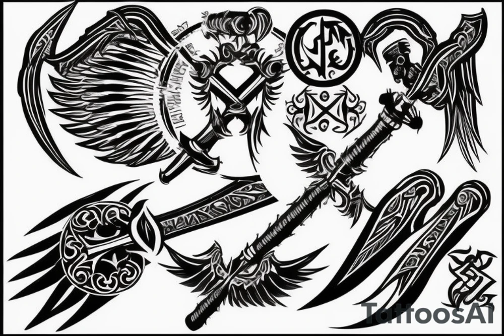 Black Sword with Angel wings and a Christian cross tattoo idea