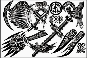 Black Sword with Angel wings and a Christian cross tattoo idea