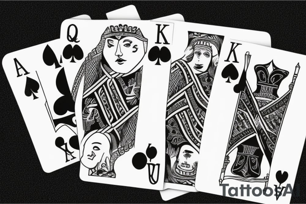 Queen of spades and king of hearts 2 cards, the queen is in front the king tattoo idea