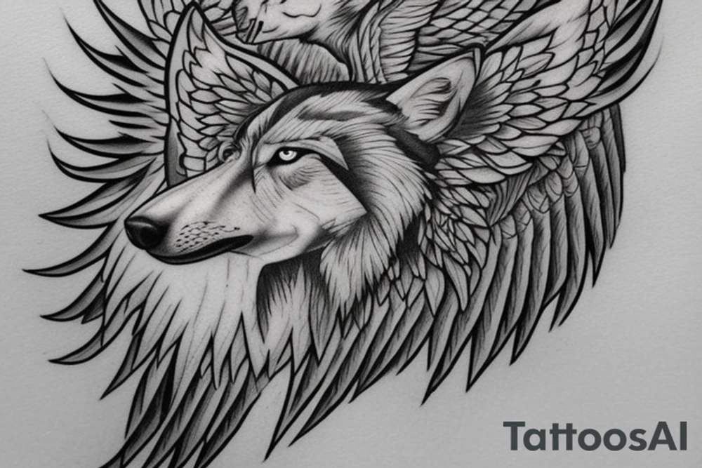 I want to create a tattoo that has letters from the people I love and a wolf design and angel wings tattoo idea