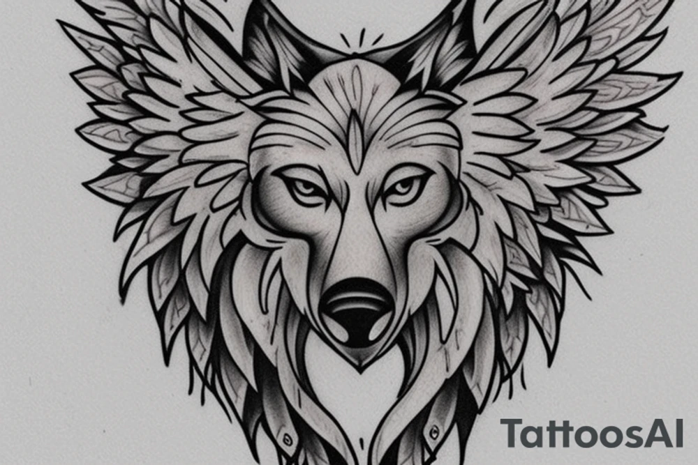 I want to create a tattoo that has letters from the people I love and a wolf design and angel wings tattoo idea