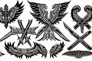 Black Sword with Angel wings and a Christian cross tattoo idea