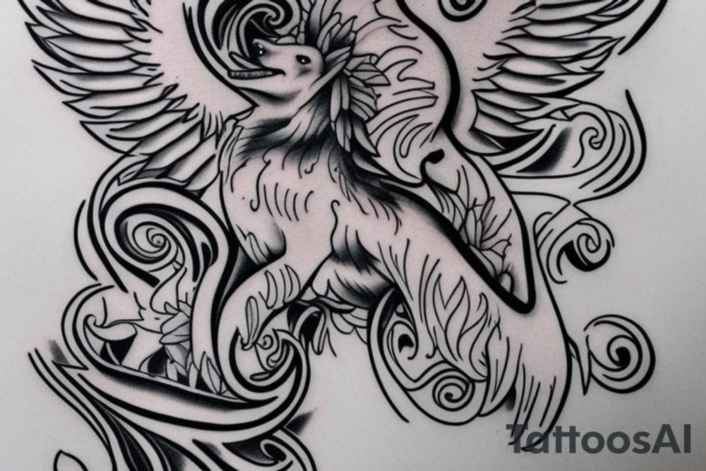I want to create a tattoo that has the Letter Z , H ,I N and a wolf design and angel wings tattoo idea