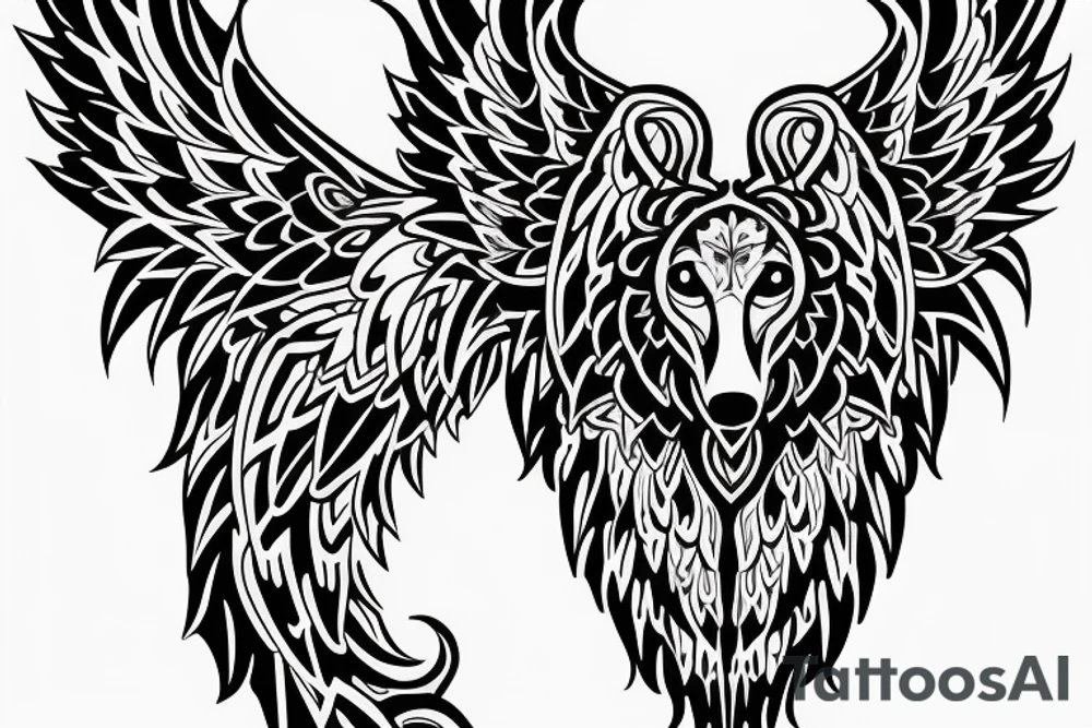 I want to create a tattoo that has the Letter Z , H ,I N and a wolf design and angel wings tattoo idea