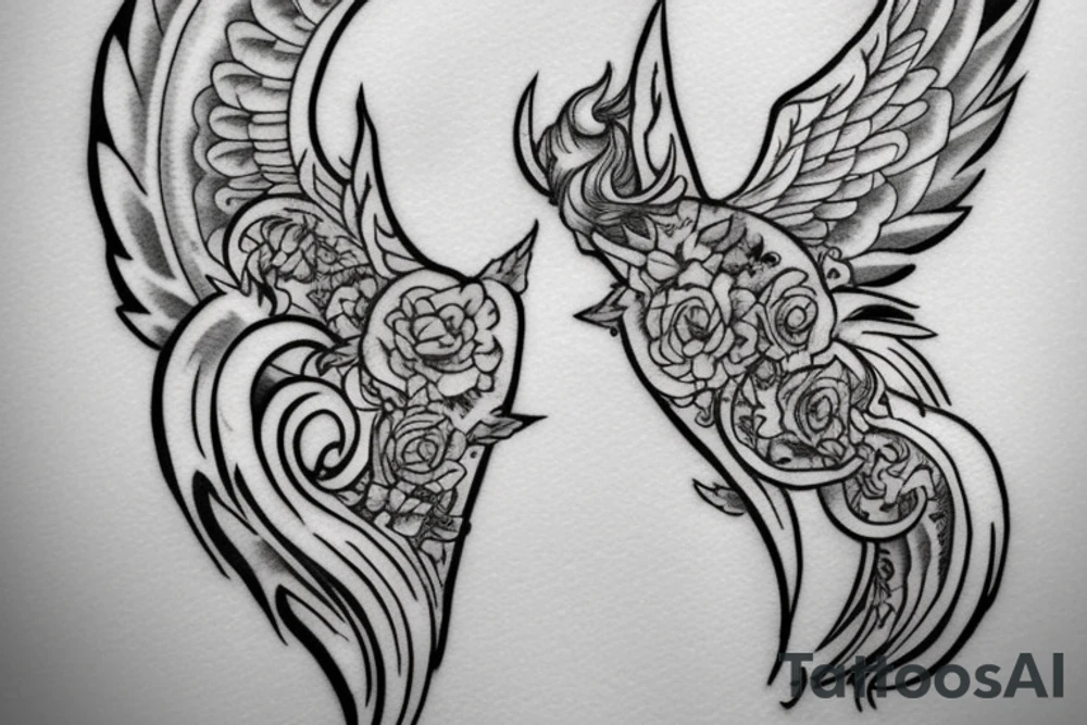 I want to create a tattoo that has the Letter Z , H ,I N and a wolf design and angel wings tattoo idea