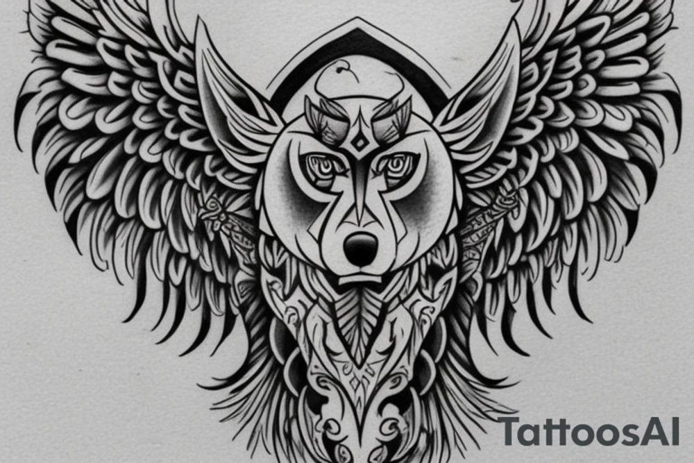 I want to create a tattoo that has the Letter Z , H ,I N and a wolf design and angel wings tattoo idea