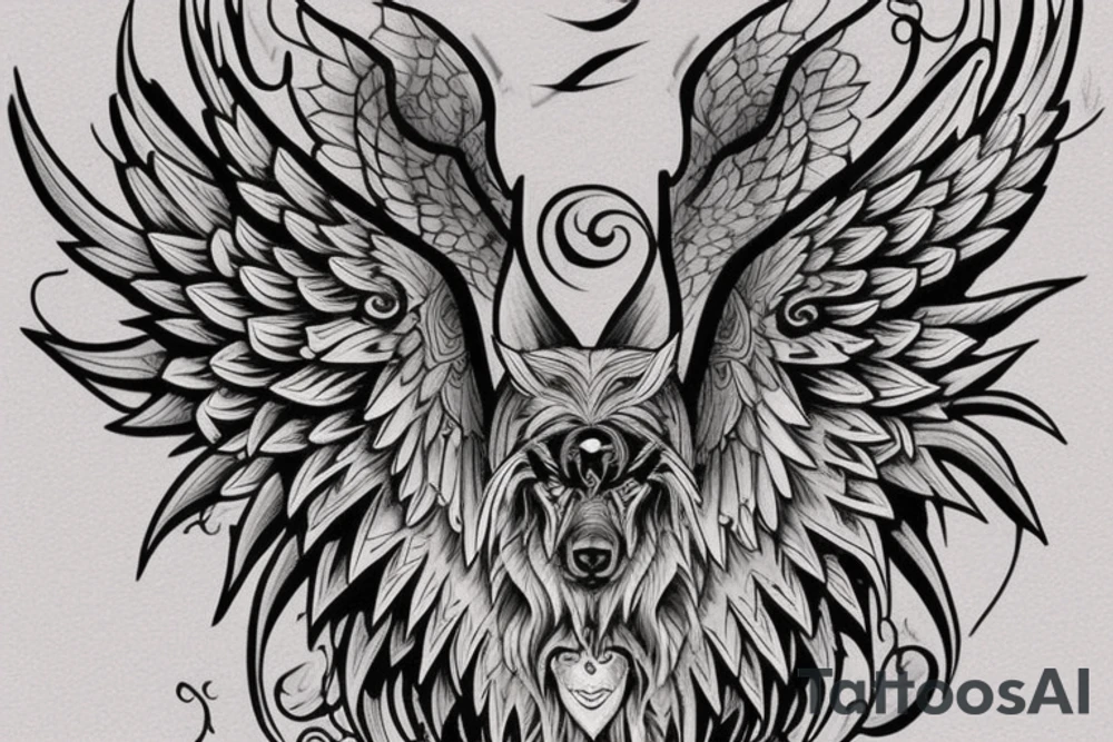 I want to create a tattoo that has the Letter Z , H ,I N and a wolf design and angel wings tattoo idea