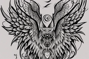 I want to create a tattoo that has the Letter Z , H  ,I  N and a wolf design  and angel wings tattoo idea