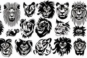 Black lions with Sun and lily tattoo idea
