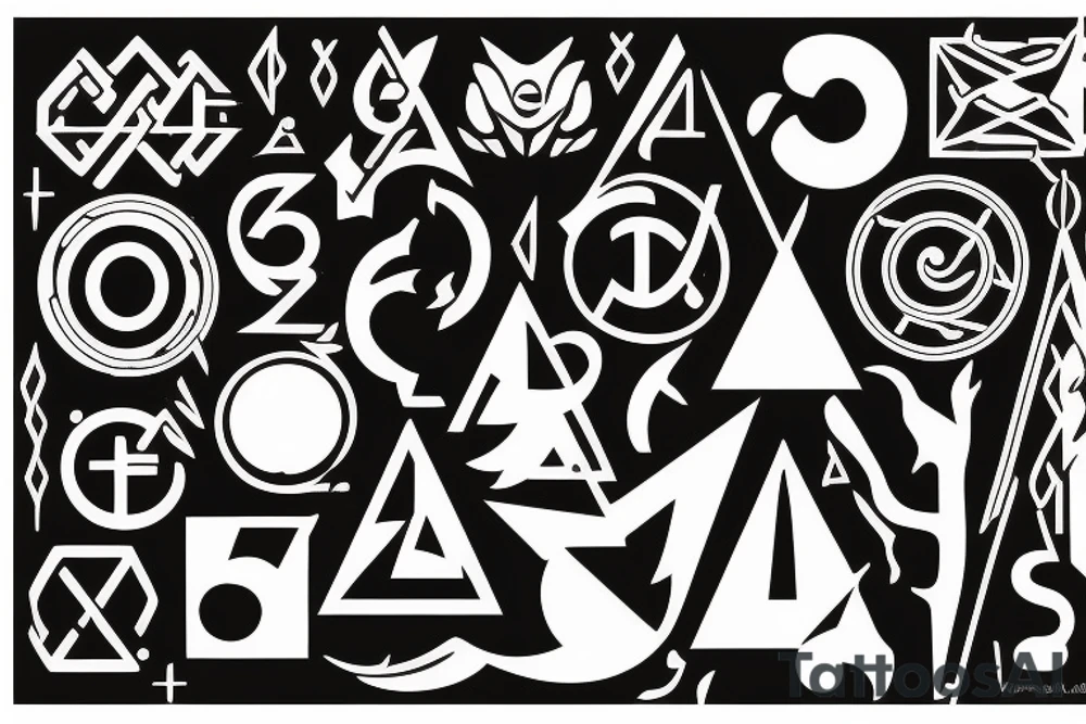 Minimal, geometric, mystical, esoterism, alchemy, numbers, letters, lines, tattoo idea