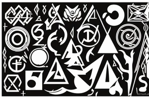 Minimal, geometric, mystical, esoterism, alchemy, numbers, letters, lines, tattoo idea