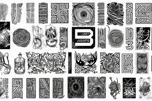 Minimal, geometric, mystical, esoterism, alchemy, numbers, letters, lines, tattoo idea