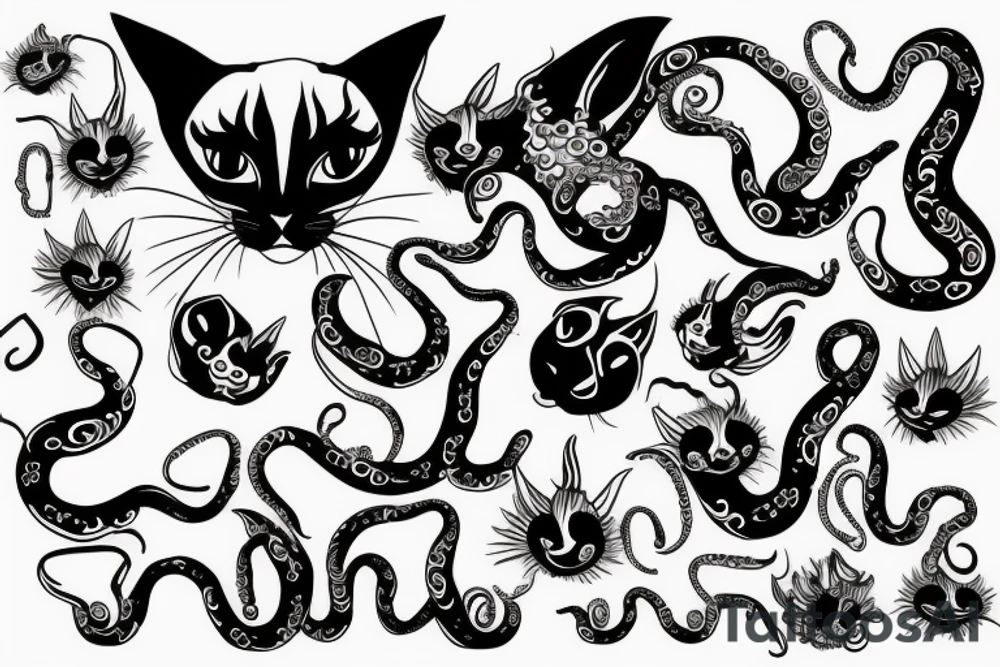 Siamese cat with tentacles tattoo idea