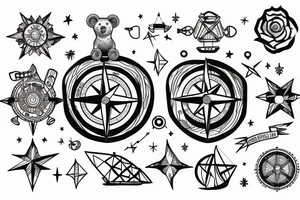 a compass in the shape of a bear above a sailboat tattoo idea