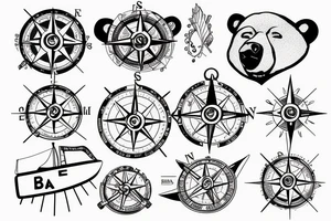 a compass in the shape of a bear above a sailboat tattoo idea
