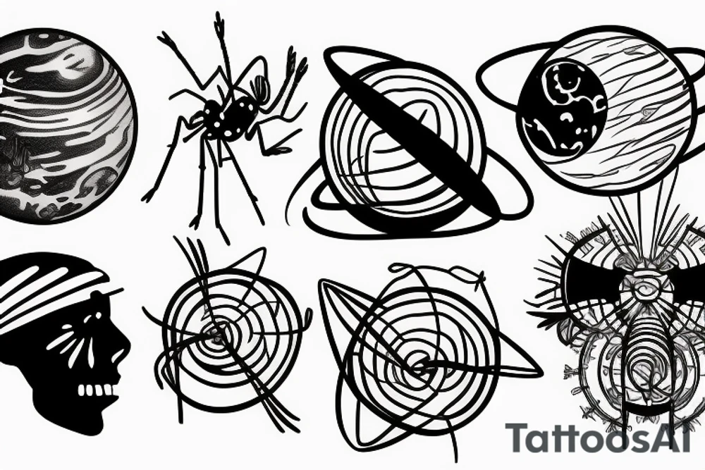 mosquitoes, planets, DNA and plants tattoo idea
