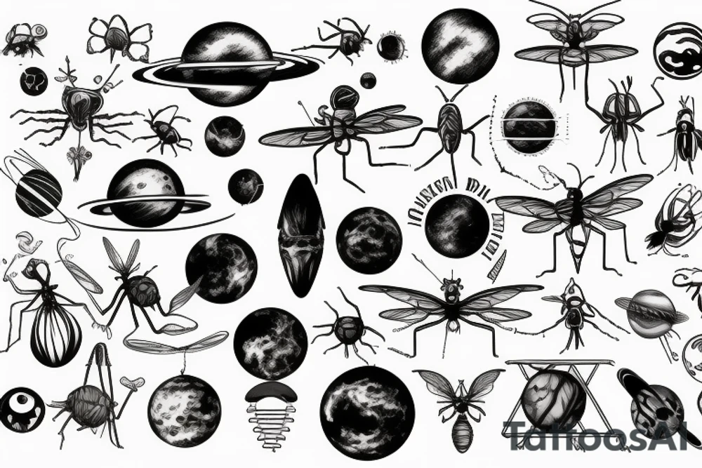 mosquitoes, planets, DNA and plants tattoo idea