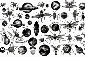 mosquitoes, planets, DNA and plants tattoo idea