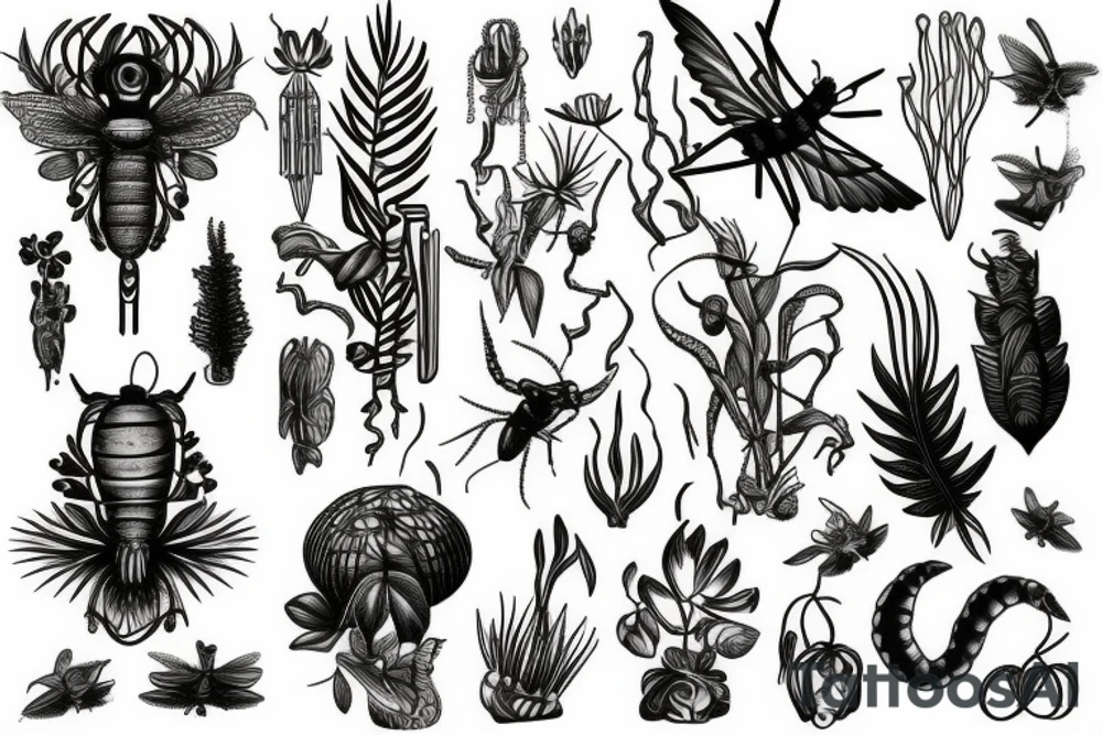 A mosquito between plants and DNA tattoo idea
