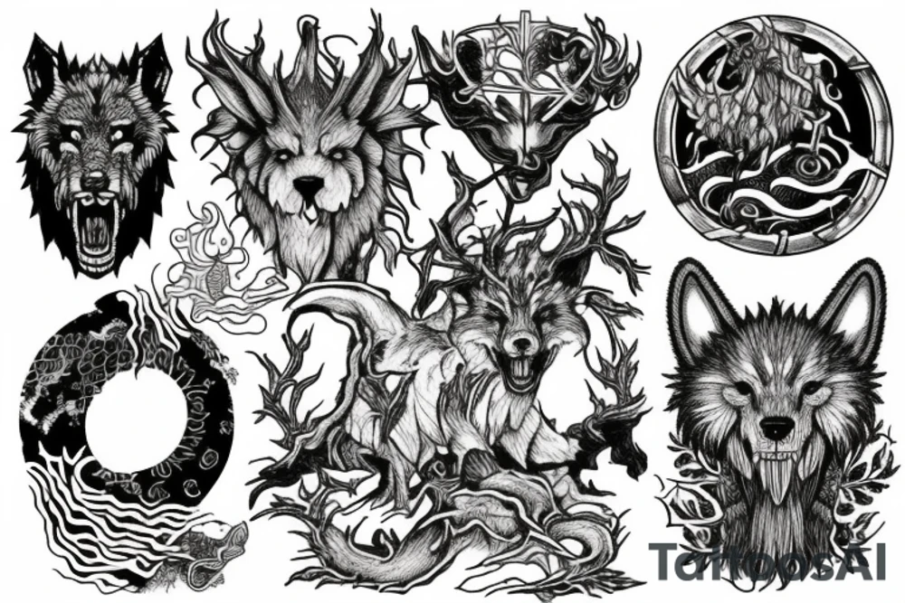 Yggdrasil mit der Midgardschlange und Fenrir tattoo idea