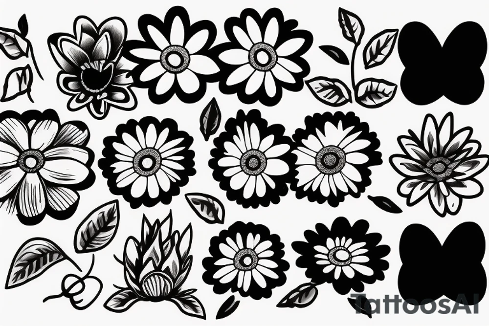 Daisy flower with dog ears tattoo idea