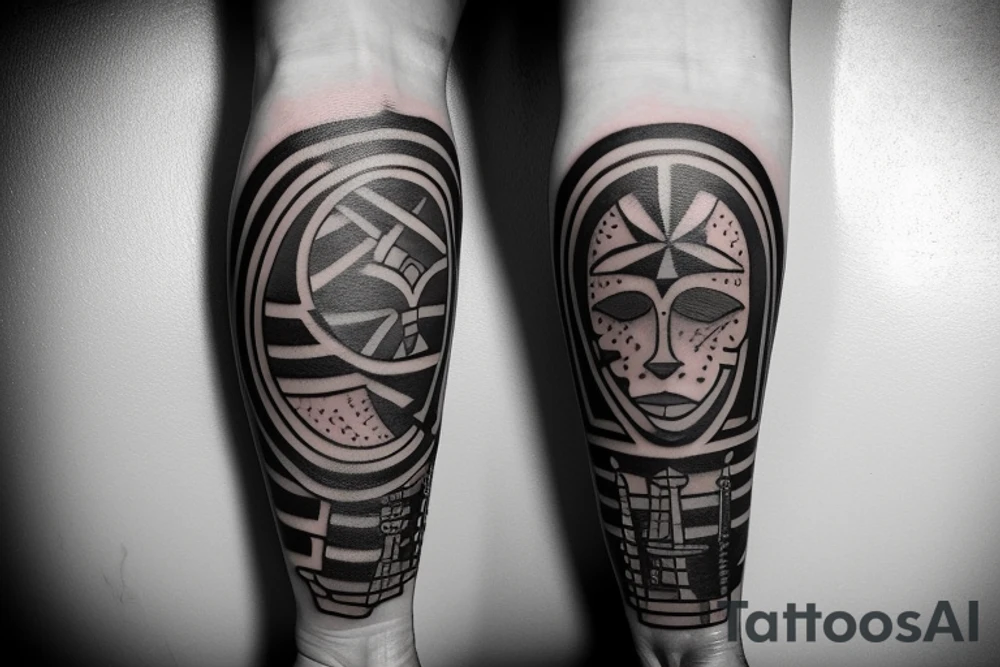 A tattoo on the forearm with thin black lines of Brinno holding a sword in the air tattoo idea