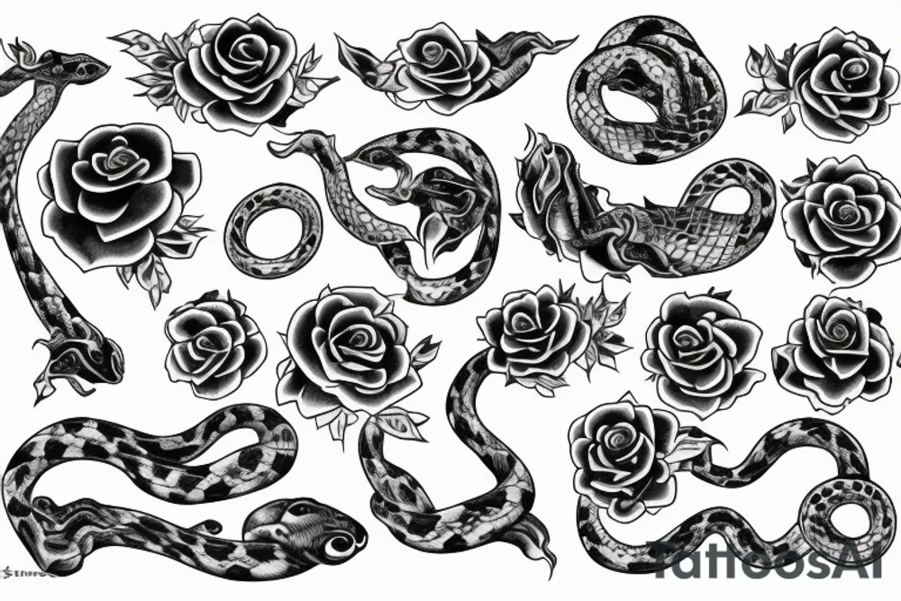 Female symbol surrounded by snakes and roses tattoo idea