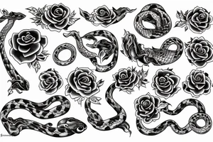 Female symbol surrounded by snakes and roses tattoo idea