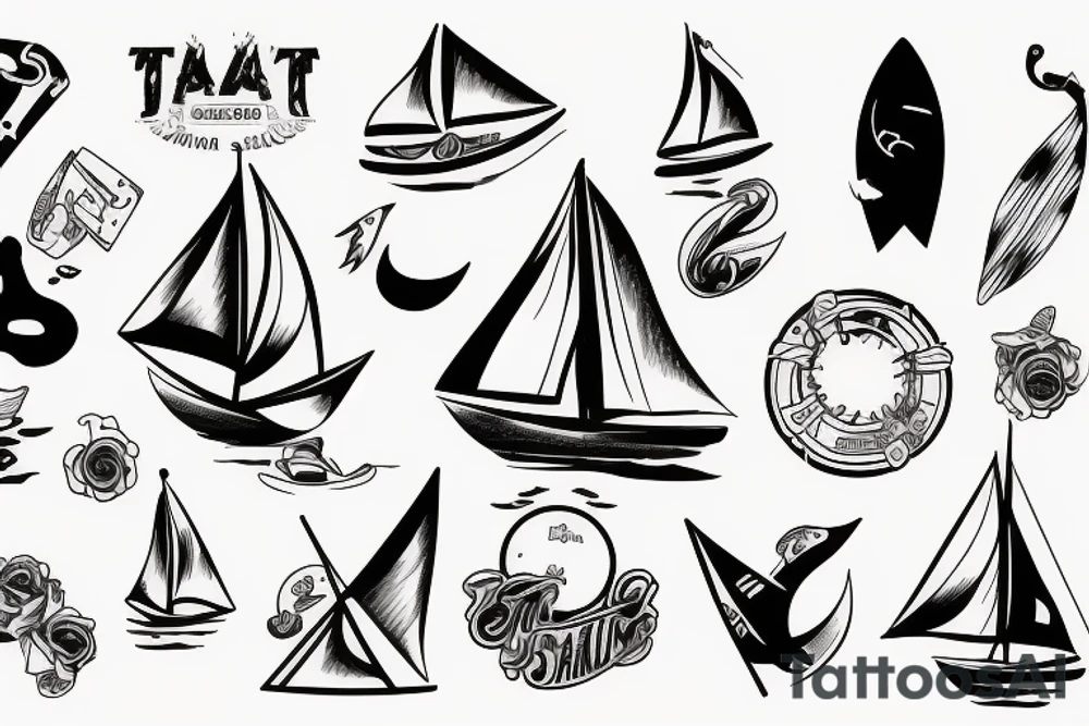 Man tatto sail , surf style trash tattoo idea