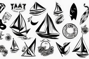 Man tatto sail , surf style trash tattoo idea