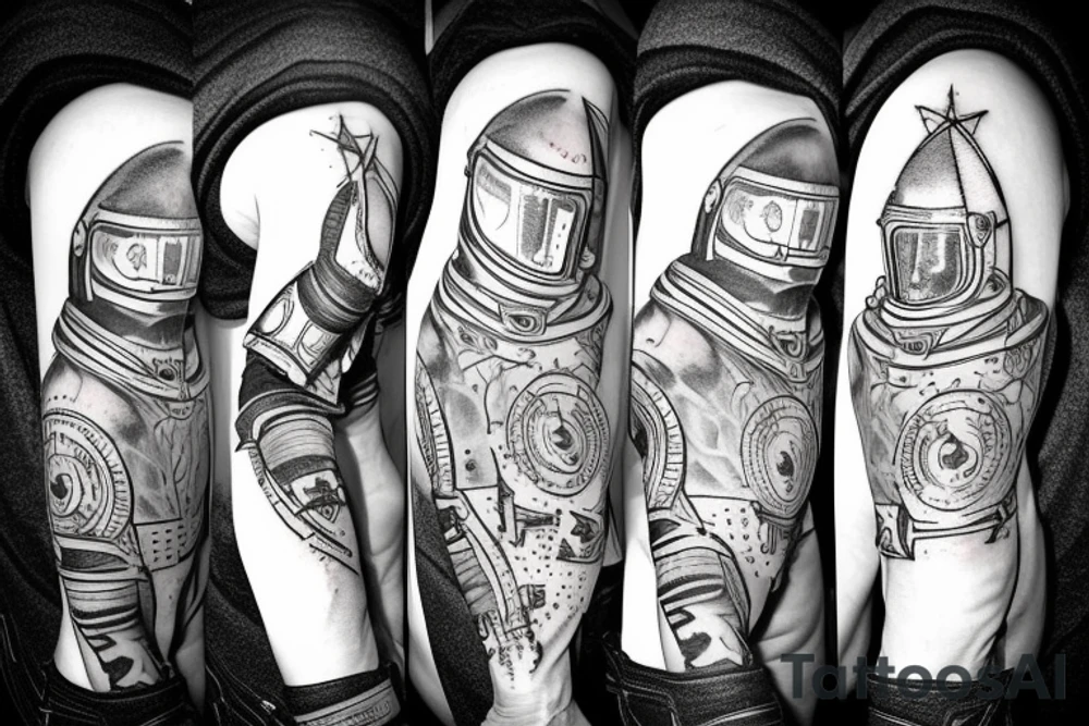 Spartan in the universe with space helmet tattoo idea