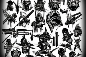 Spartan battle field with modern gun tattoo idea