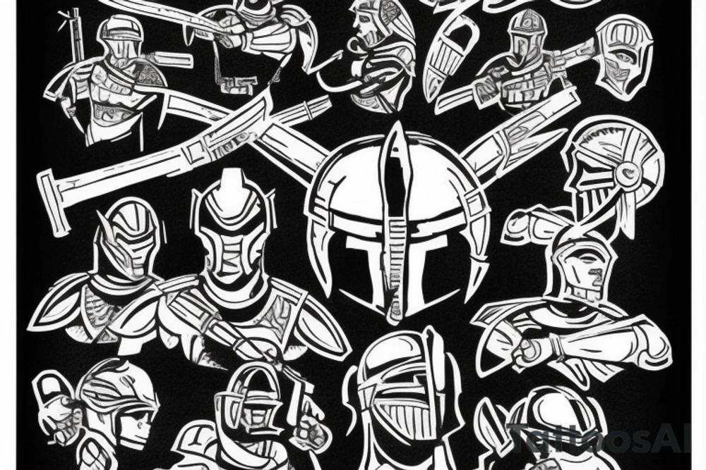 Spartan battle field with modern gun tattoo idea