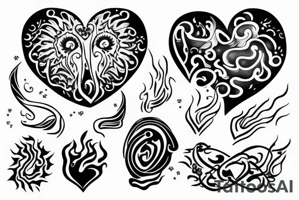 heart with flame tattoo idea
