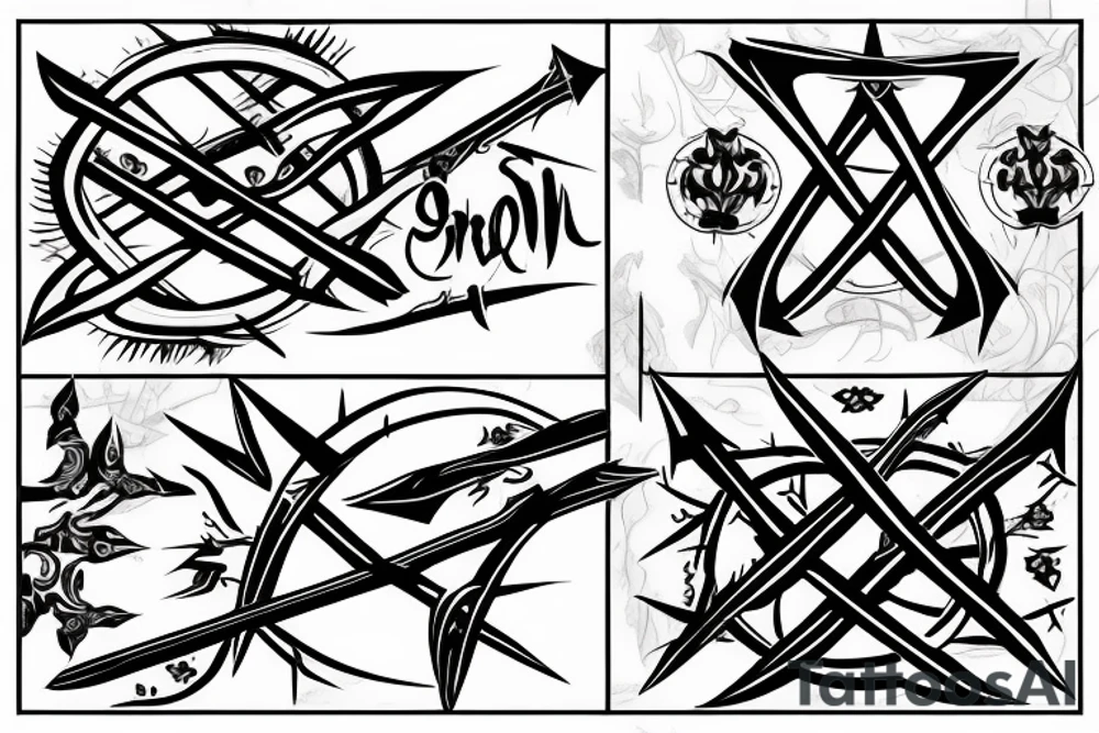 3 crossing swords with a crown of thorns around where the swords meet tattoo idea